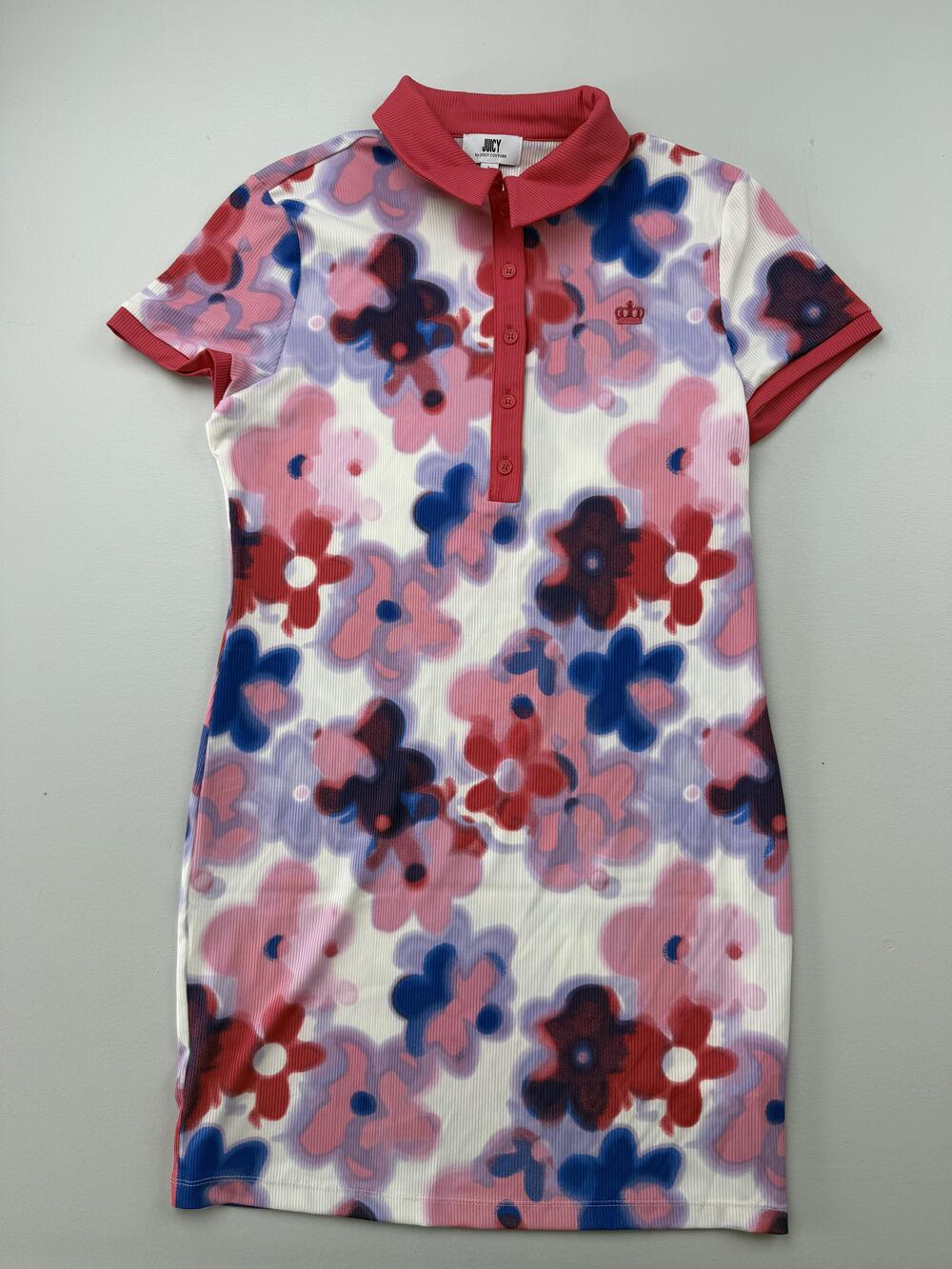 JUICY By JUICY COUTURE Dress Womens Large Multicolor Floral Polo Collared Short